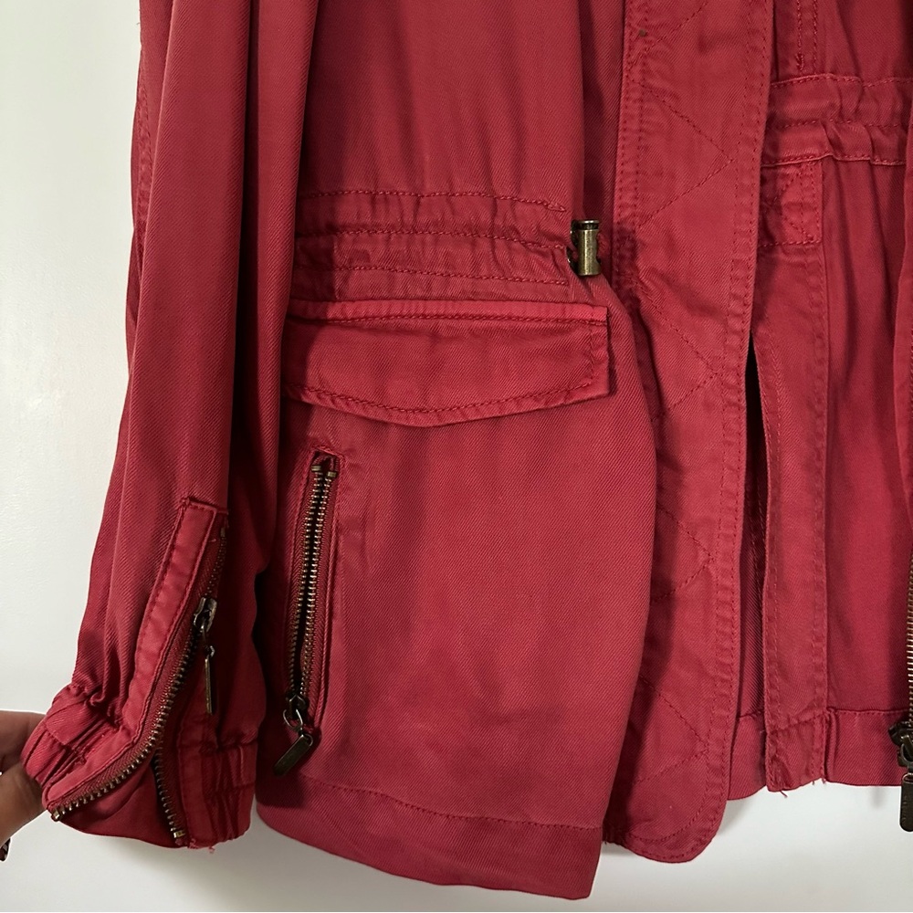 Rustic Red Utility Jacket With Zipper Details - image 3